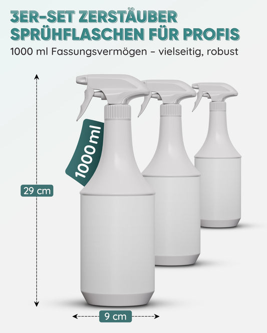 Sprühflaschen mit Zerstäuber – Nachfüllbare Mehrweg – 1000 ml Sprühbehälter im Vorratspack