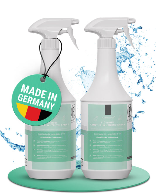 Haustiere Hygiene-Spray & Desinfektionsmittel für Hund, Katze & Co | Planet Sensitive® gegen Bakterien, Viren, Pilze & Sporen | Geruchsbeseitigung Kleintiere | Made in Germany