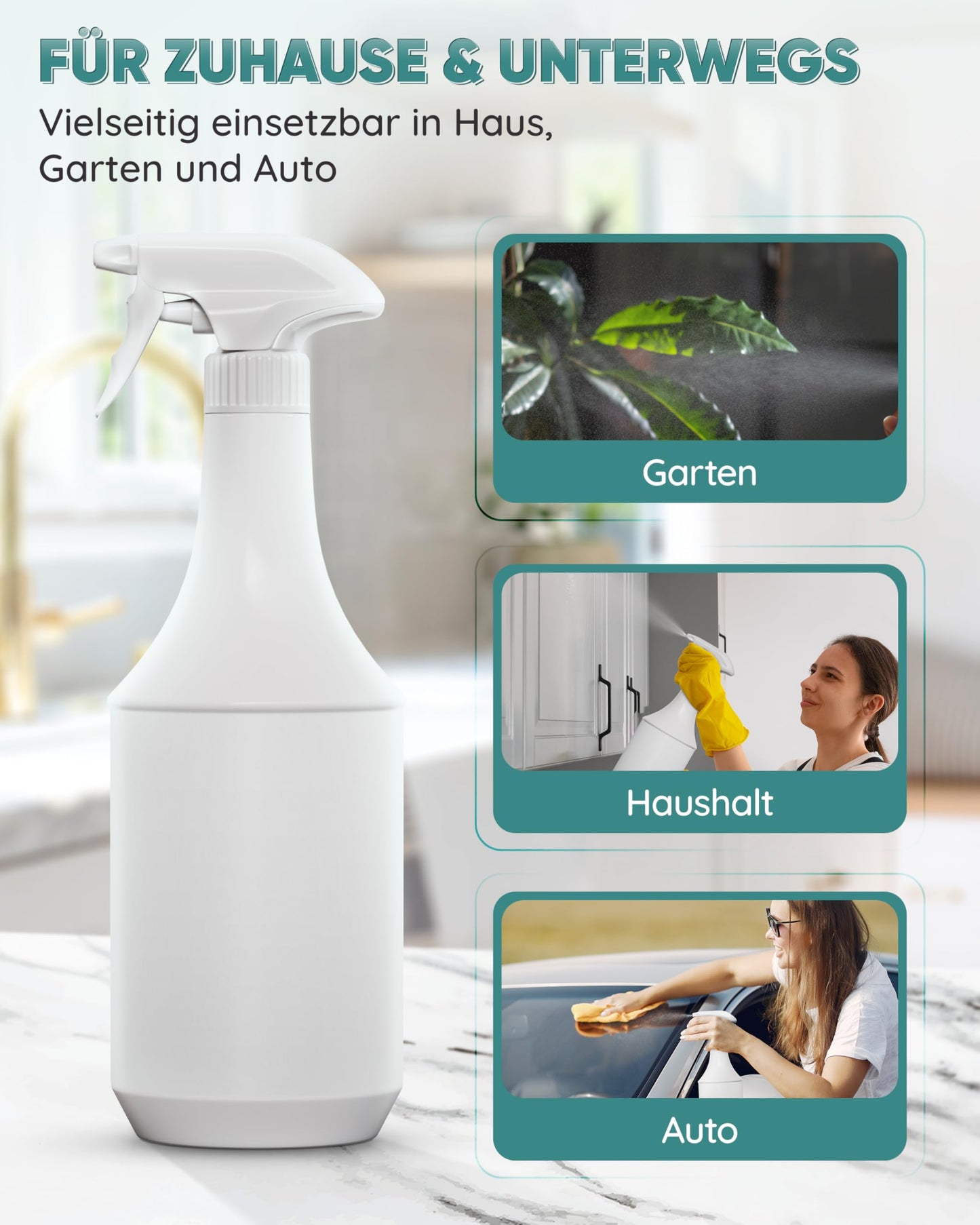 Sprühflaschen mit Zerstäuber – Nachfüllbare Mehrweg – 1000 ml Sprühbehälter im Vorratspack