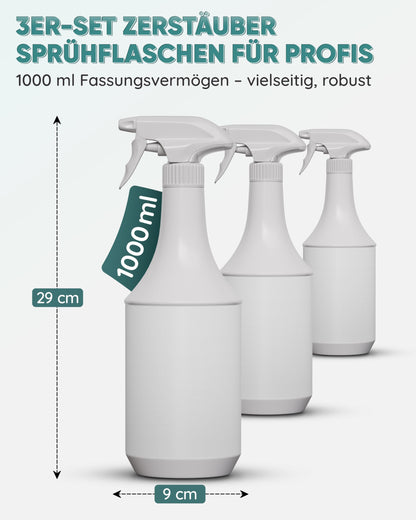 Sprühflaschen mit Zerstäuber – Nachfüllbare Mehrweg – 1000 ml Sprühbehälter im Vorratspack
