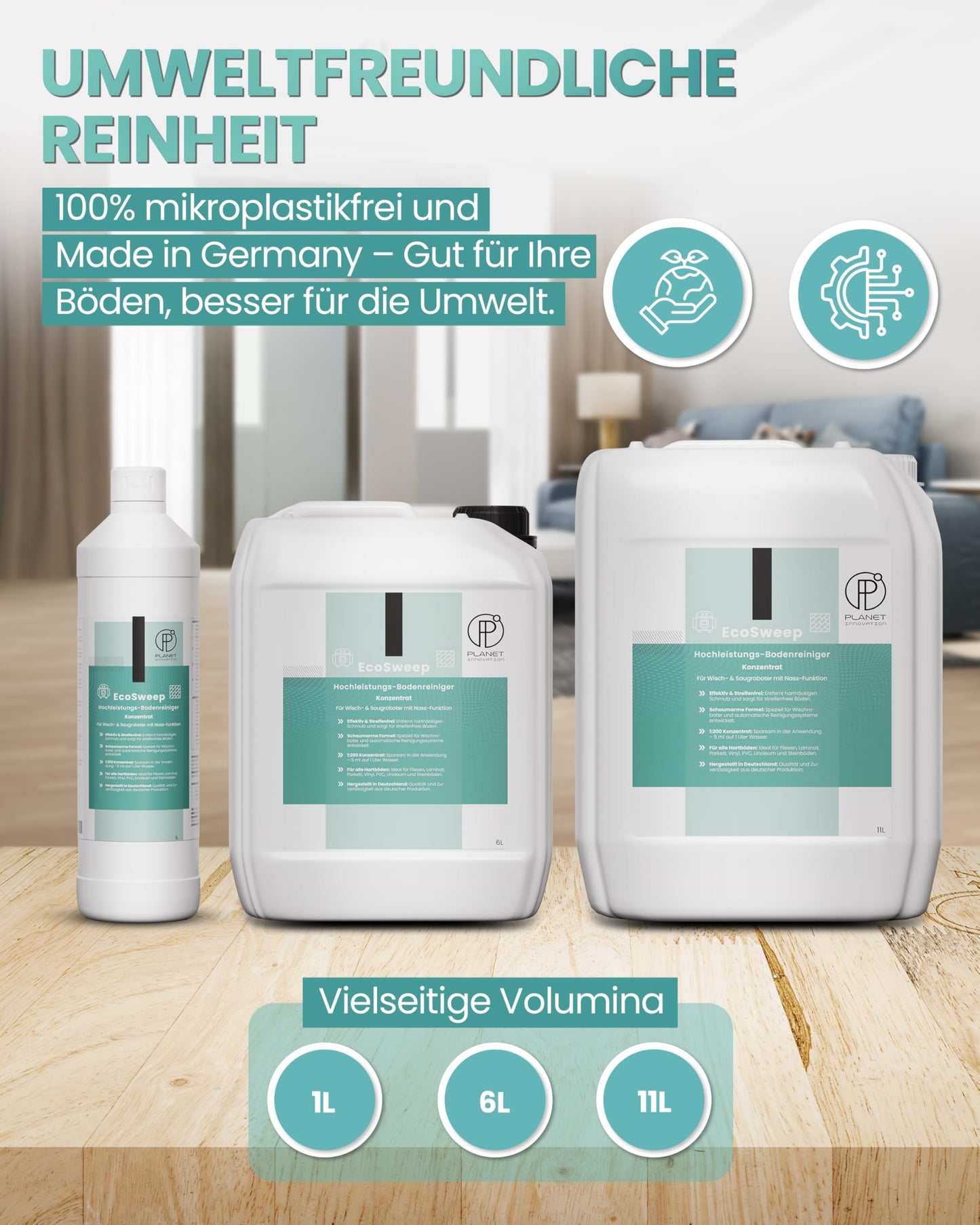 EcoSweep – 1L Profi-Bodenreiniger Konzentrat (1:200) für Wisch- & Saugroboter mit Nassfunktion | Streifenfrei, materialschonend, kraftvoll gegen Schmutz | Kompatibel mit Roborock, Dreame, Ecovacs