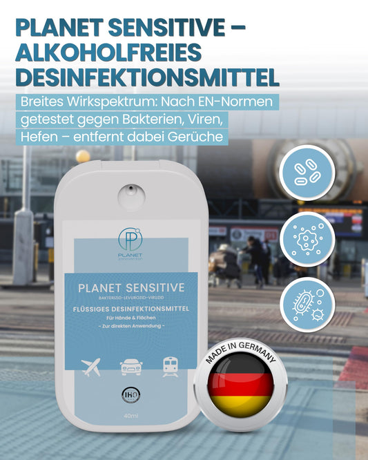 Hygiene unterwegs – alkoholfreies Desinfektionsspray Planet Sensitive | kompakt & gebrauchsfertig