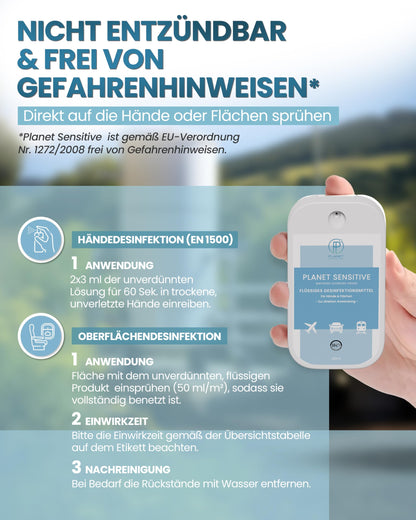 Hygiene unterwegs – alkoholfreies Desinfektionsspray Planet Sensitive | kompakt & gebrauchsfertig
