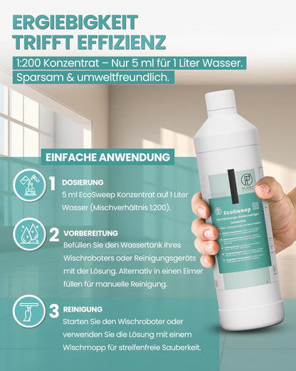 EcoSweep – 1L Profi-Bodenreiniger Konzentrat (1:200) für Wisch- & Saugroboter mit Nassfunktion | Streifenfrei, materialschonend, kraftvoll gegen Schmutz | Kompatibel mit Roborock, Dreame, Ecovacs