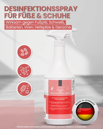 1L SOS Desinfektionsspray für Füße & Schuhe | Planet Sensitive® wirksam gegen Fußpilz, Bakterien, Viren, Hefepilze & Gerüche | Fuß-Desinfektion-Spray | Made in Germany