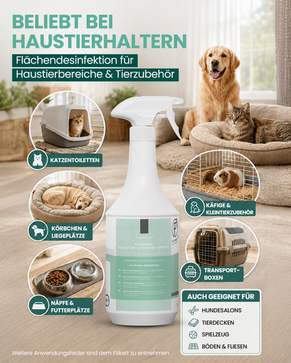 Haustiere Hygiene-Spray & Desinfektionsmittel für Hund, Katze & Co | Planet Sensitive® gegen Bakterien, Viren, Pilze & Sporen | Geruchsbeseitigung Kleintiere | Made in Germany