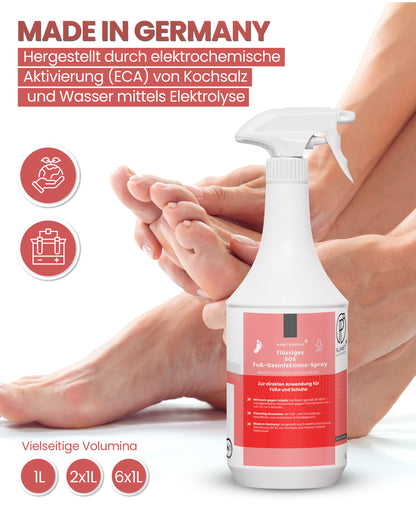 1L SOS Desinfektionsspray für Füße & Schuhe | Planet Sensitive® wirksam gegen Fußpilz, Bakterien, Viren, Hefepilze & Gerüche | Fuß-Desinfektion-Spray | Made in Germany