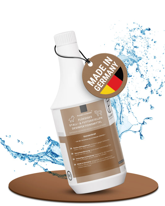 Stalldesinfektionsmittel Konzentrat Planet Strong® – Wirksam gegen Bakterien, Pilze & behüllte Viren (z. B. Influenza-Viren) – Für Ställe, Tierhaltung, Flächen & Futterstellen | Made in Germany
