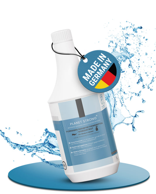 Planet Strong® – Flächendesinfektionsmittel Konzentrat | Für Küche, Bad & Oberflächen | Alkoholfrei & basisch | Wirksam gegen Bakterien, Viren, Pilze, Schimmel & Gerüche | Made in Germany