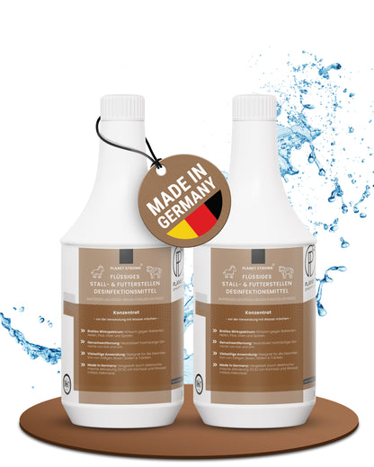 Stalldesinfektionsmittel Konzentrat Planet Strong® – Wirksam gegen Bakterien, Pilze & behüllte Viren (z. B. Influenza-Viren) – Für Ställe, Tierhaltung, Flächen & Futterstellen | Made in Germany