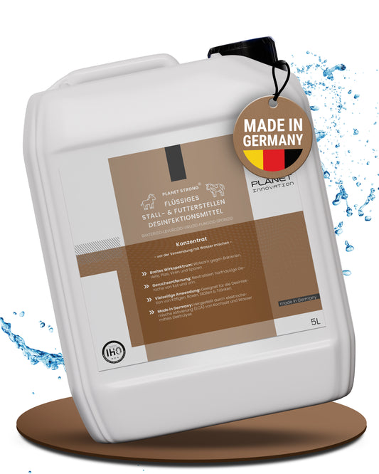 Stalldesinfektionsmittel Konzentrat Planet Strong® – Wirksam gegen Bakterien, Pilze & behüllte Viren (z. B. Influenza-Viren) – Für Ställe, Tierhaltung, Flächen & Futterstellen | Made in Germany