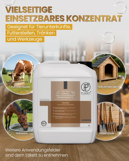 Stalldesinfektionsmittel Konzentrat Planet Strong® – Wirksam gegen Bakterien, Pilze & behüllte Viren (z. B. Influenza-Viren) – Für Ställe, Tierhaltung, Flächen & Futterstellen | Made in Germany