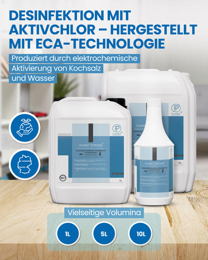 Planet Strong® – Flächendesinfektionsmittel Konzentrat | Für Küche, Bad & Oberflächen | Alkoholfrei & basisch | Wirksam gegen Bakterien, Viren, Pilze, Schimmel & Gerüche | Made in Germany