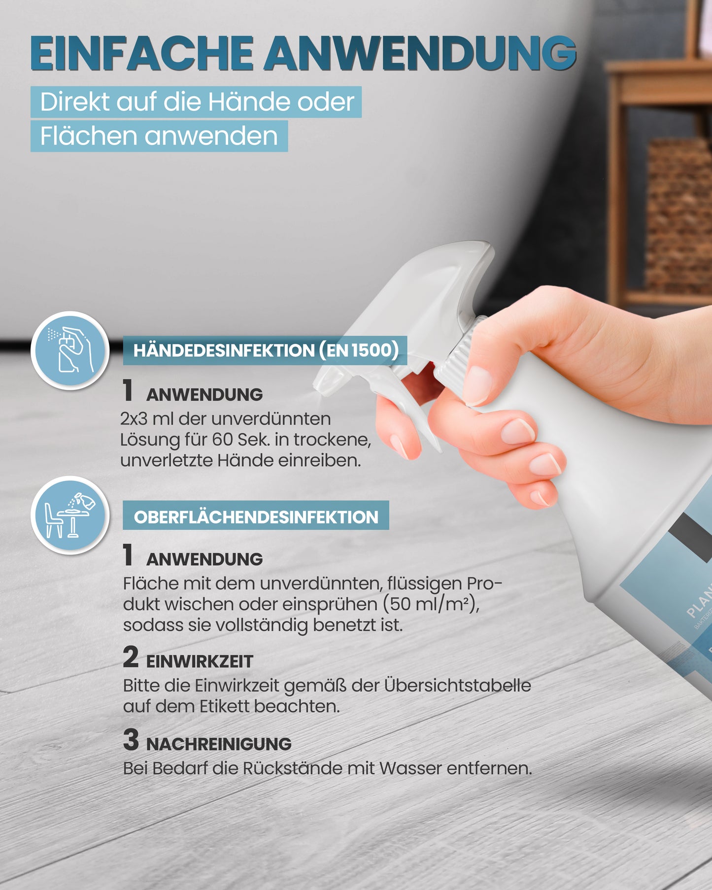 Planet Sensitive® - Alkoholfreies Desinfektionsmittel für Flächen, Oberflächen & Hände | Wirksam gegen Bakterien, Viren, Pilze, Sporen, Schimmel & entfernt Gerüche | Basisch