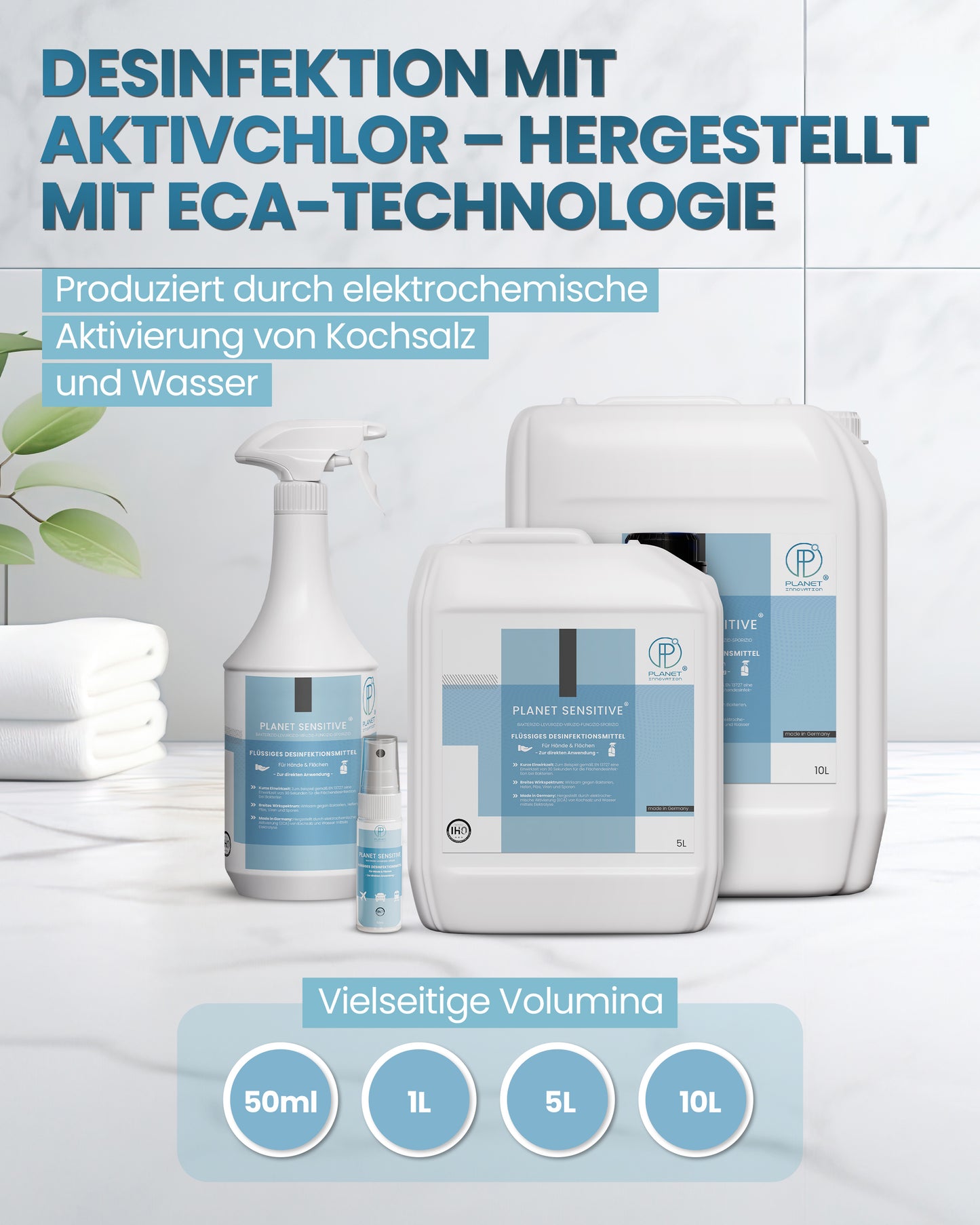 Planet Sensitive® - Alkoholfreies Desinfektionsmittel für Flächen, Oberflächen & Hände | Wirksam gegen Bakterien, Viren, Pilze, Sporen, Schimmel & entfernt Gerüche | Basisch