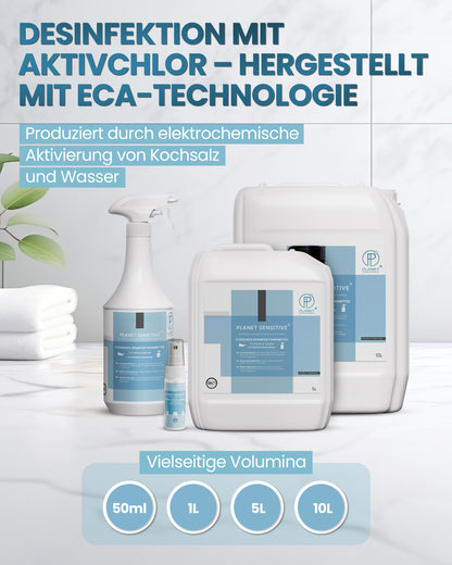 Planet Sensitive® - Alkoholfreies Desinfektionsmittel für Flächen, Oberflächen & Hände | Wirksam gegen Bakterien, Viren, Pilze, Sporen, Schimmel & entfernt Gerüche | Basisch