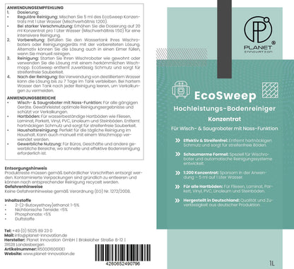 EcoSweep – 1L Profi-Bodenreiniger Konzentrat (1:200) für Wisch- & Saugroboter mit Nassfunktion | Streifenfrei, materialschonend, kraftvoll gegen Schmutz | Kompatibel mit Roborock, Dreame, Ecovacs