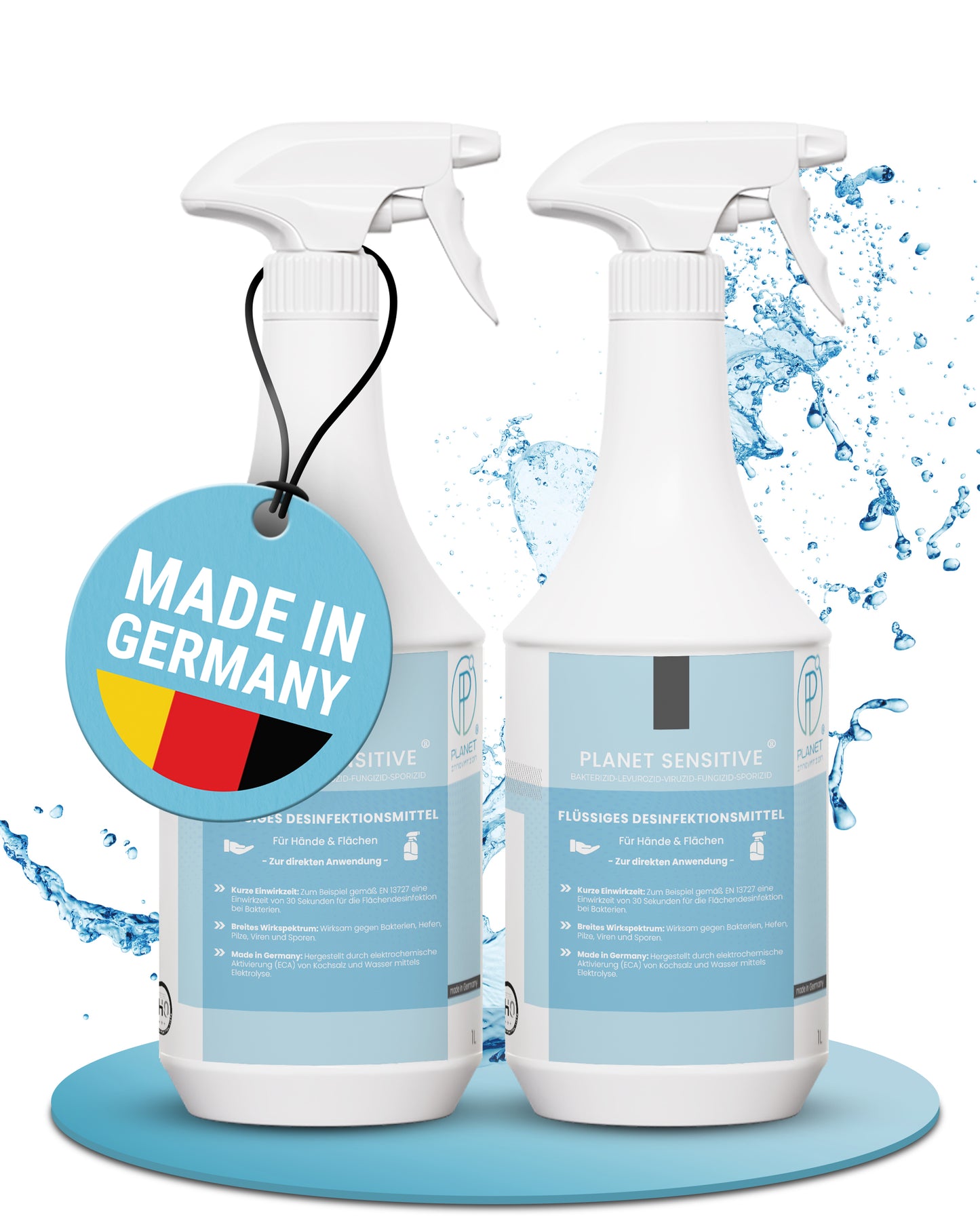 Planet Sensitive® - Alkoholfreies Desinfektionsmittel für Flächen, Oberflächen & Hände | Wirksam gegen Bakterien, Viren, Pilze, Sporen, Schimmel & entfernt Gerüche | Basisch