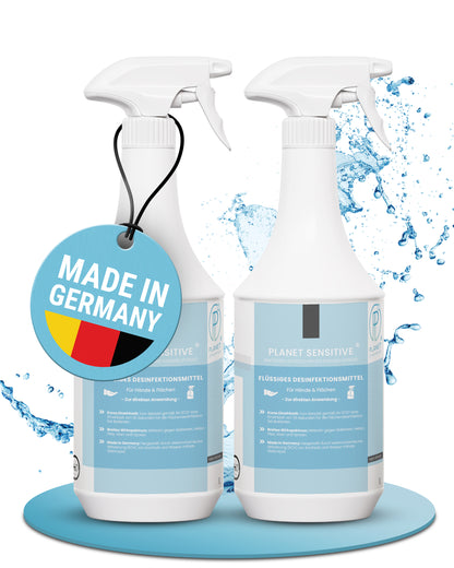 Planet Sensitive® - Alkoholfreies Desinfektionsmittel für Flächen, Oberflächen & Hände | Wirksam gegen Bakterien, Viren, Pilze, Sporen, Schimmel & entfernt Gerüche | Basisch
