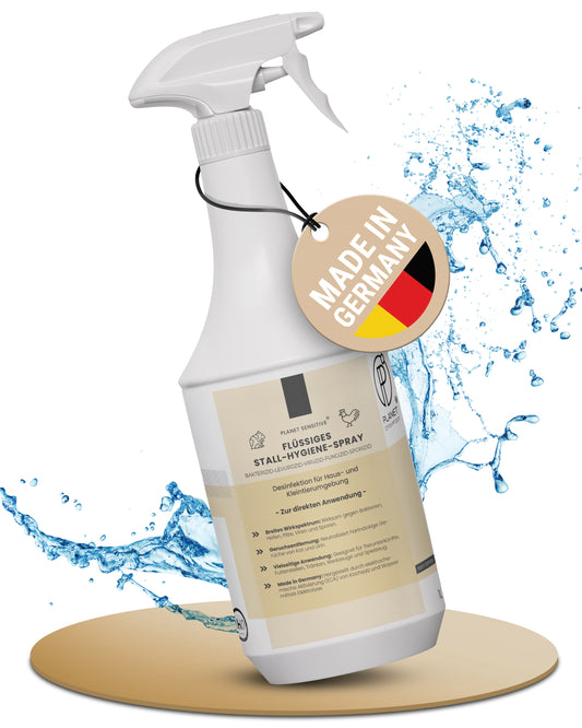 Stall-Hygiene Spray – Desinfektionsmittel für Käfige, Ställe & Tierbereiche | Wirksam gegen Bakterien, Pilze & behüllte Viren (z. B. Influenza-Viren) | Planet Sensitive® zur Flächendesinfektion