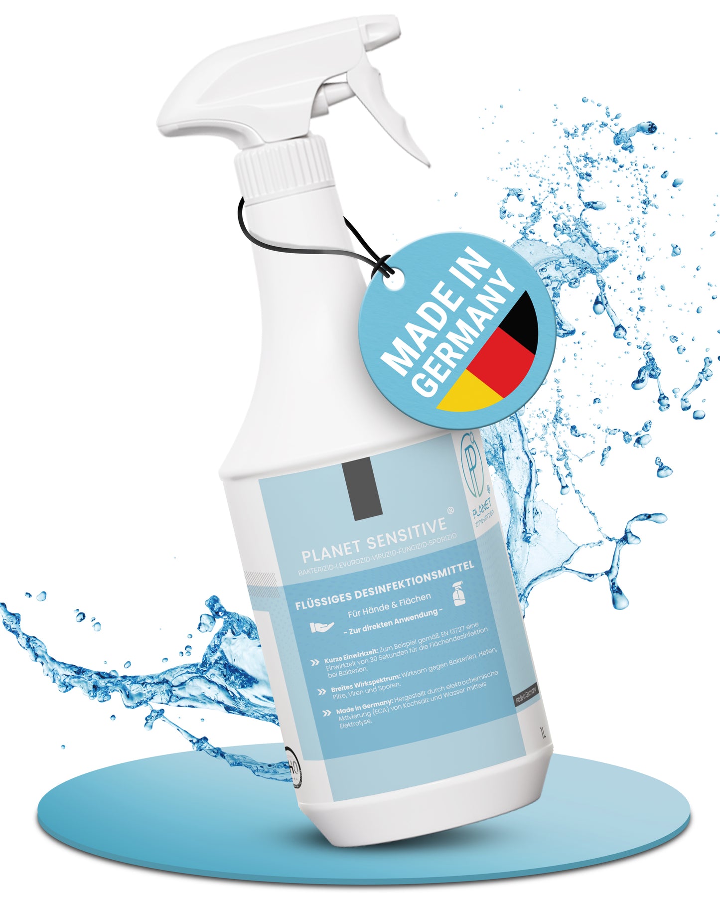 Planet Sensitive® - Alkoholfreies Desinfektionsmittel für Flächen, Oberflächen & Hände | Wirksam gegen Bakterien, Viren, Pilze, Sporen, Schimmel & entfernt Gerüche | Basisch