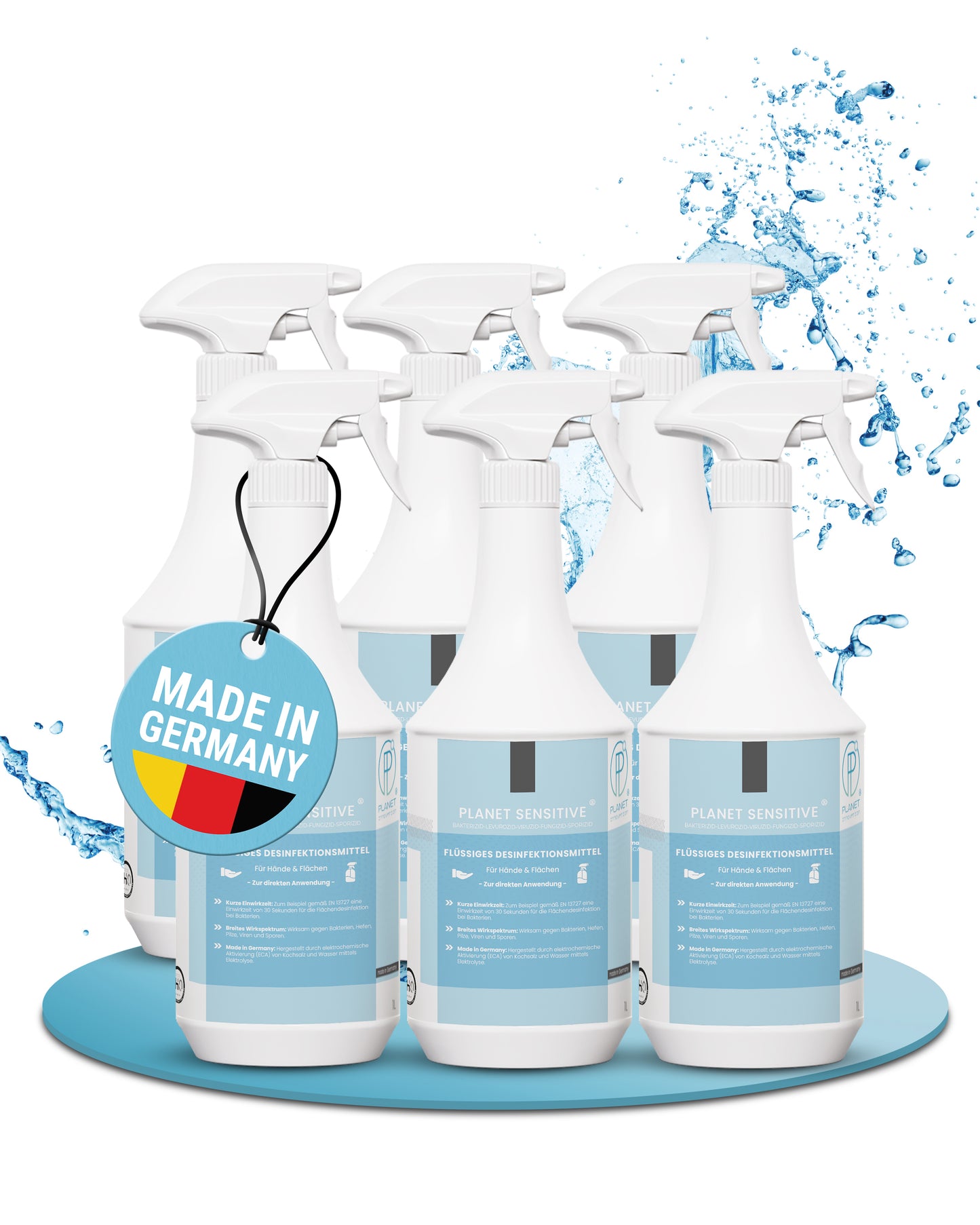 Planet Sensitive® - Alkoholfreies Desinfektionsmittel für Flächen, Oberflächen & Hände | Wirksam gegen Bakterien, Viren, Pilze, Sporen, Schimmel & entfernt Gerüche | Basisch