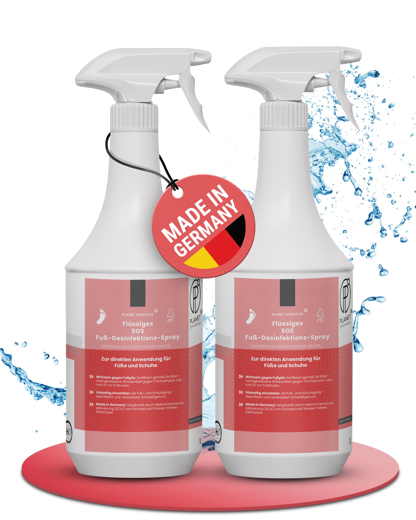 1L SOS Desinfektionsspray für Füße & Schuhe | Planet Sensitive® wirksam gegen Fußpilz, Bakterien, Viren, Hefepilze & Gerüche | Fuß-Desinfektion-Spray | Made in Germany