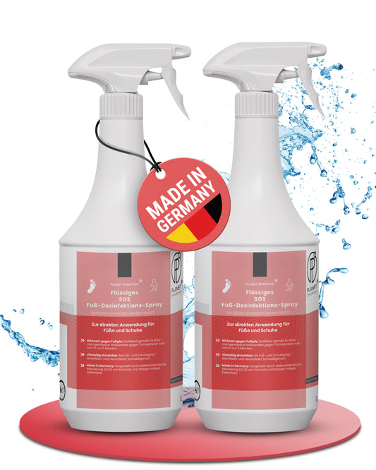1L SOS Desinfektionsspray für Füße & Schuhe | Planet Sensitive® wirksam gegen Fußpilz, Bakterien, Viren, Hefepilze & Gerüche | Fuß-Desinfektion-Spray | Made in Germany