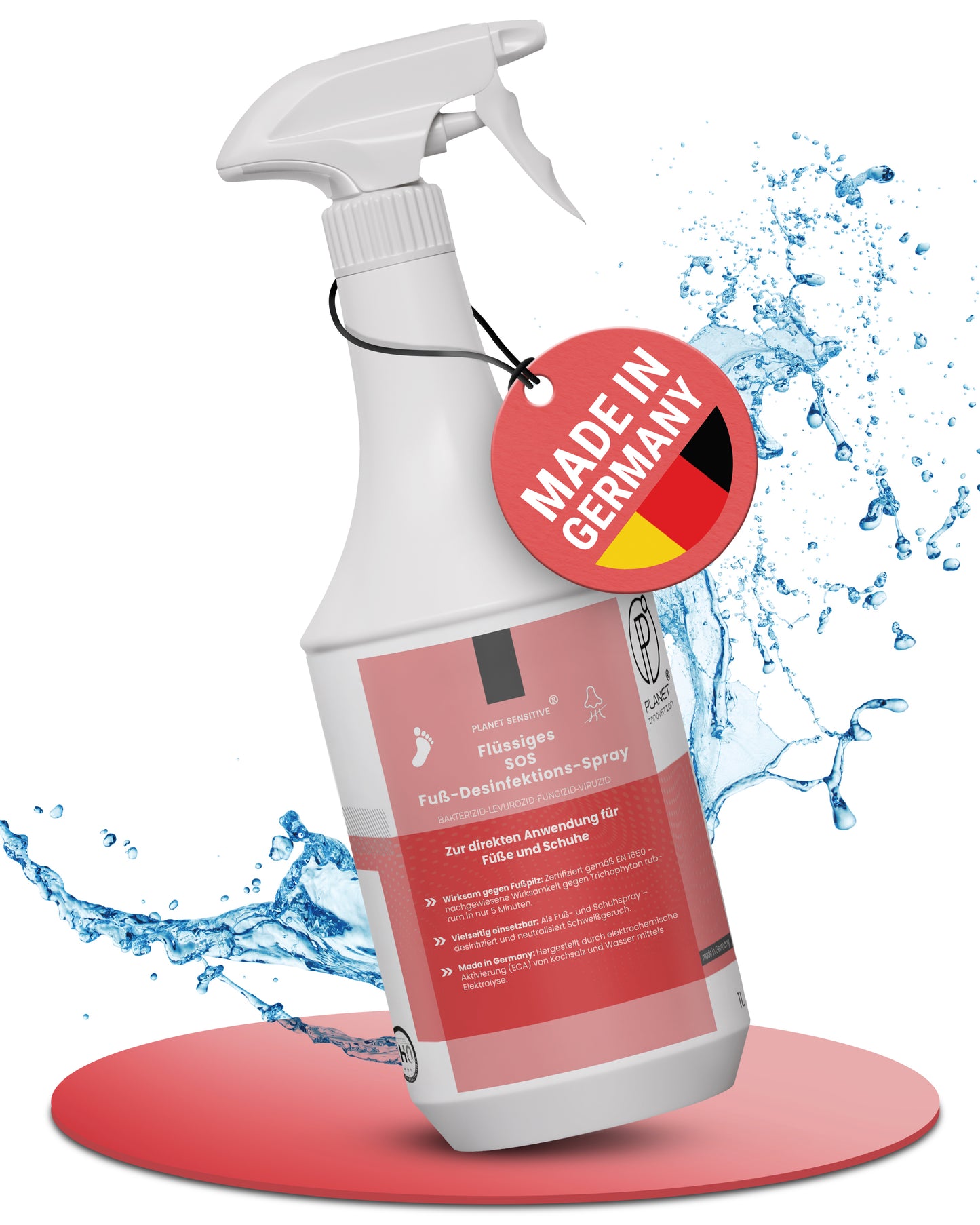 1L SOS Desinfektionsspray für Füße & Schuhe | Planet Sensitive® wirksam gegen Fußpilz, Bakterien, Viren, Hefepilze & Gerüche | Fuß-Desinfektion-Spray | Made in Germany