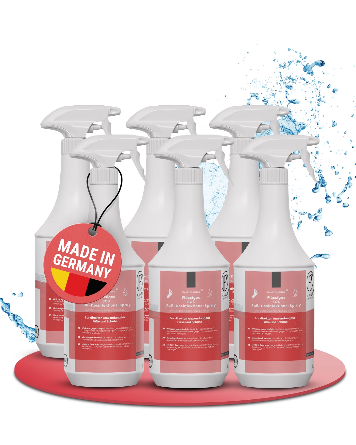 1L SOS Desinfektionsspray für Füße & Schuhe | Planet Sensitive® wirksam gegen Fußpilz, Bakterien, Viren, Hefepilze & Gerüche | Fuß-Desinfektion-Spray | Made in Germany